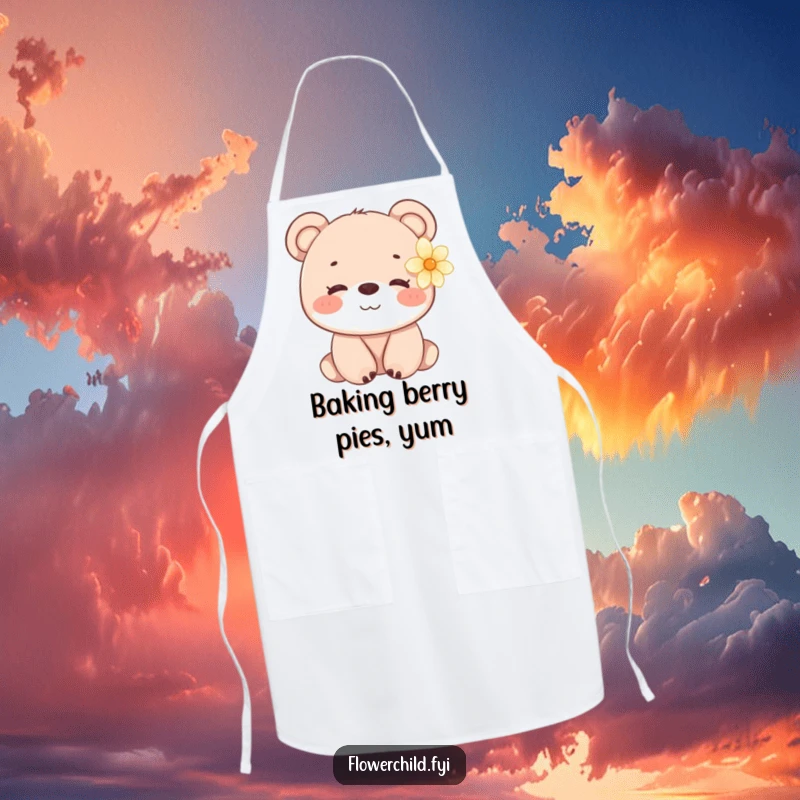 Funny Bear Cub Flower Apron: A functional apron featuring a gentle bear cub with a flower.
