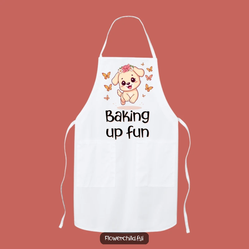 Funny Playful Puppy Butterfly Apron: Cook with Adorable Cheer