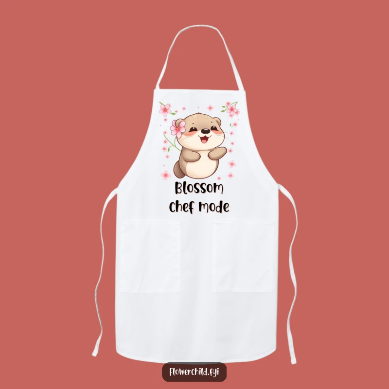 Funny Otter Apron: Happy Floating Otter with Flower Kitchen Gift