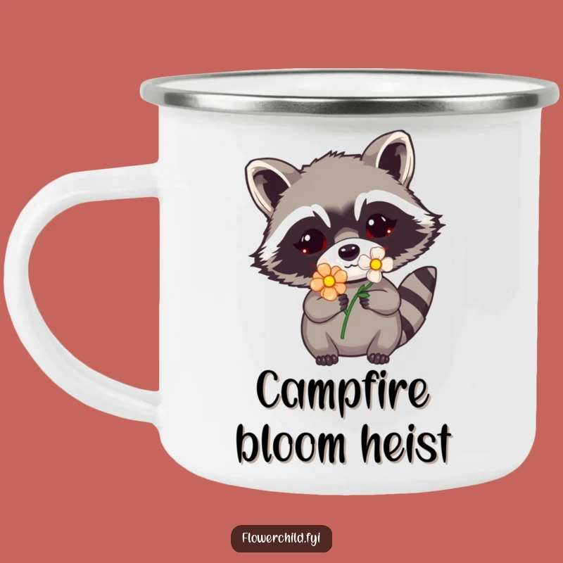 Funny Raccoon Flower Camping Mug: Outdoors & Mischief