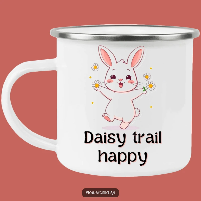 Funny Rabbit Daisy Dance Camping Mug: Cheerful Twirling Cup, Outdoor Funny Gift