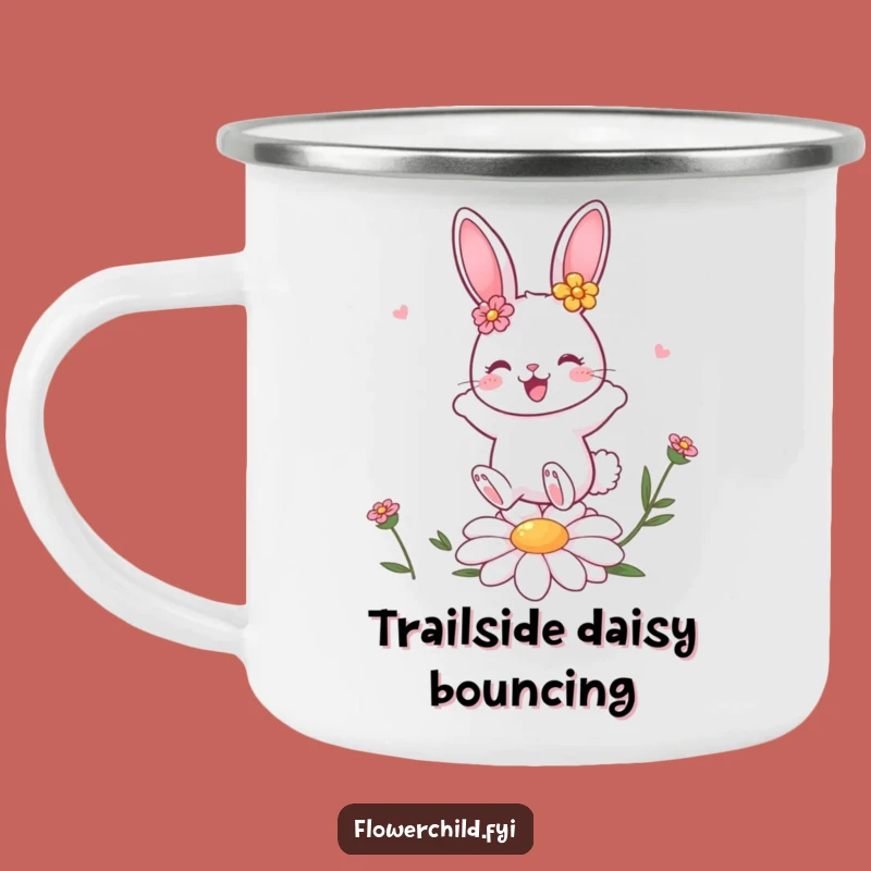Funny Bunny Daisy Bounce Camping Mug: Cute Outdoor Flower Cup