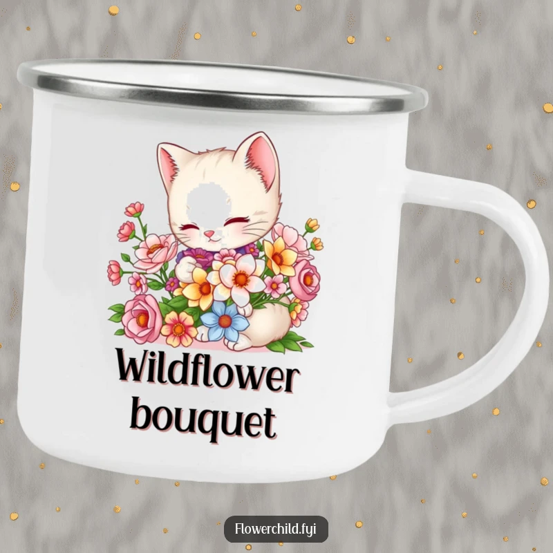Funny Kitten Camping Mug: A charming kitten arranges a bouquet on this durable mug, perfect for sweet outdoor sips.
