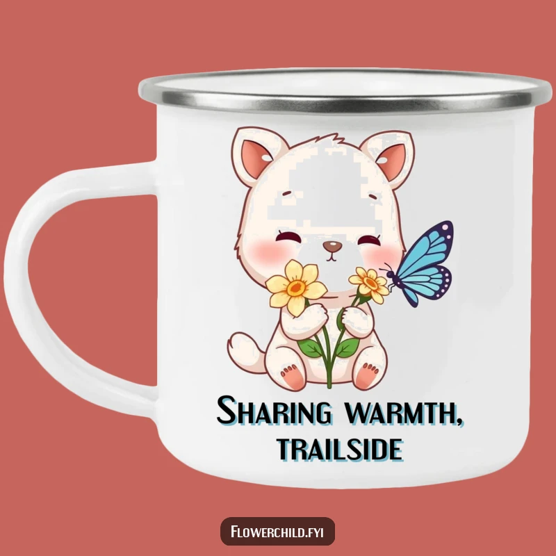 Funny Gentle Animal Flower Offering Enamel Camping Mug: Share Kindness Outdoors