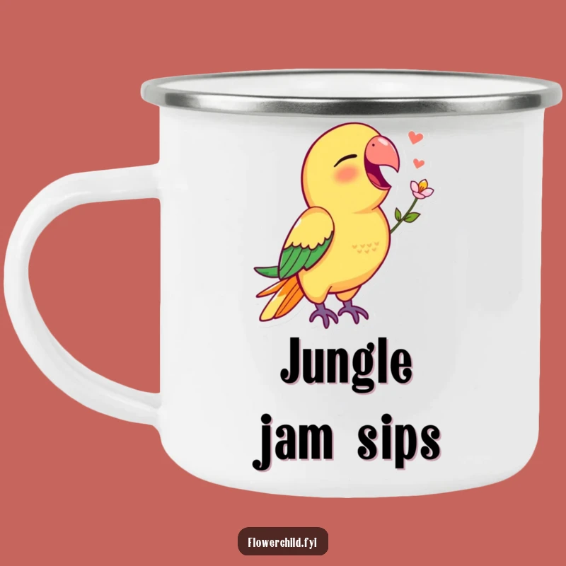 Funny Parrot Camping Mug: Vibrant Singing Parrot Flower Gift