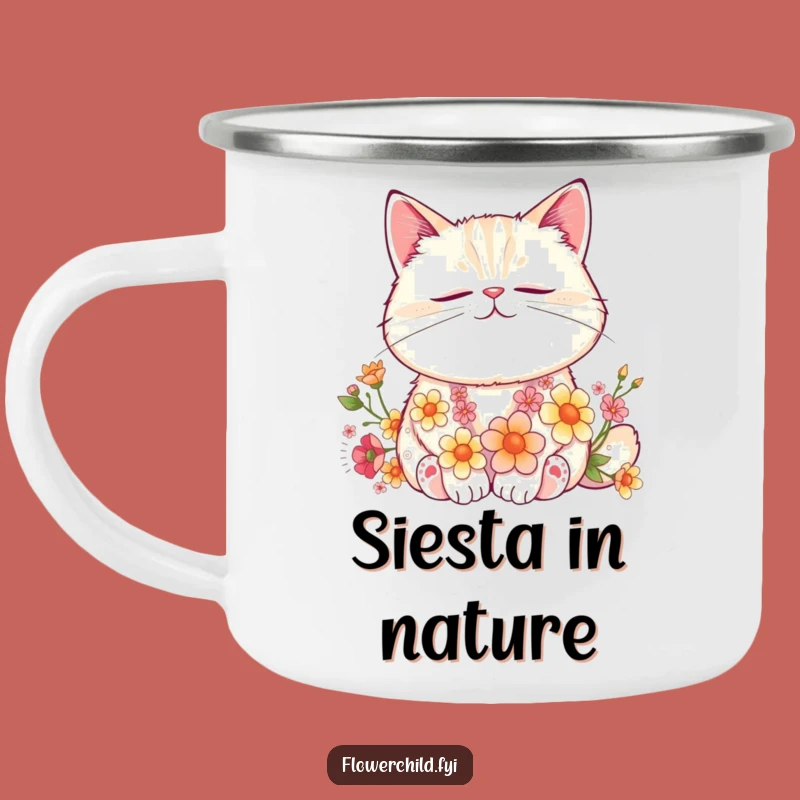 Funny Cat Flower Nap Camping Mug: Contented Floral Friend, Durable Funny Gift for Campers
