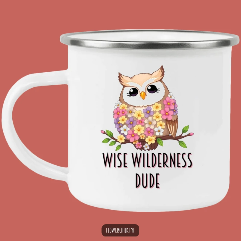 Funny Contented Owl Flower Boa Camping Mug - Whimsical Outdoor Companion