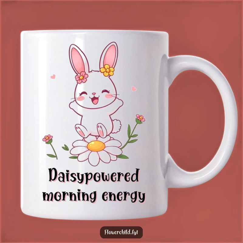 Funny Bunny Daisy Bounce Mug: Adorable Cute Rabbit Flowers Gift