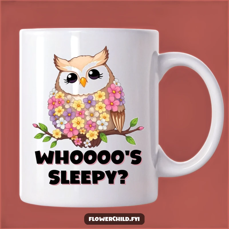 Funny Contented Owl Flower Boa Mug - Whimsical Gift for Bird Lovers