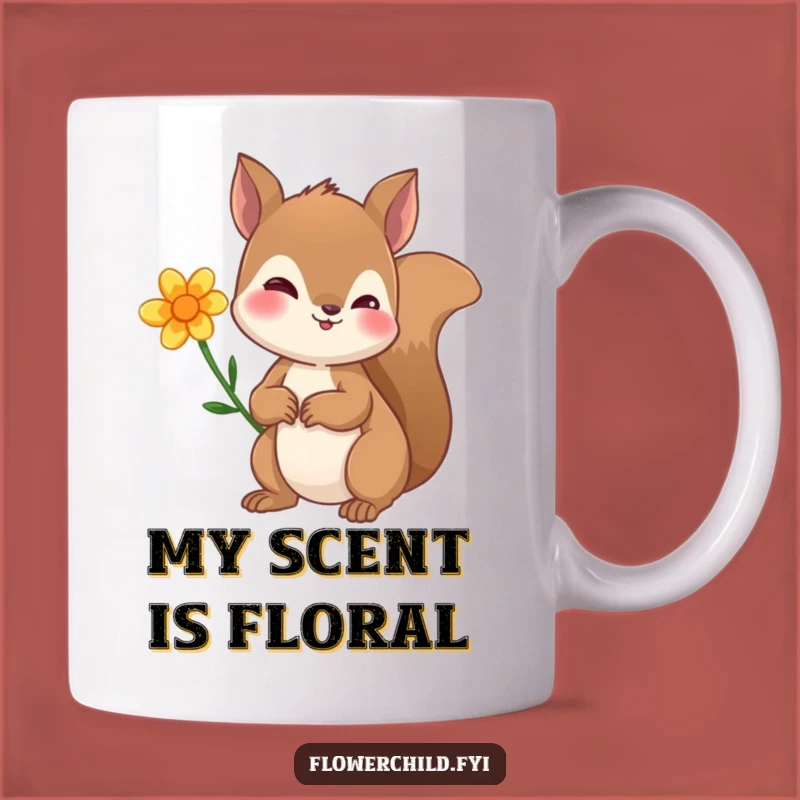 Funny Curious Squirrel Flower Ear Mug - Adorable Woodland Creature Coffee Gift