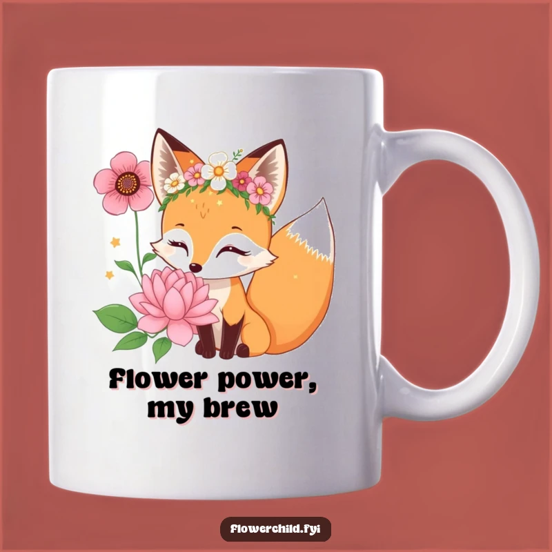 Funny Fox Flower Crown Mug: Curious Bloom Sniffer Gift