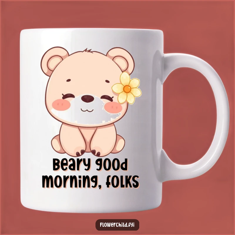 Funny Gentle Bear Cub Flower Mug - Sweet & Humorous Nature Gift