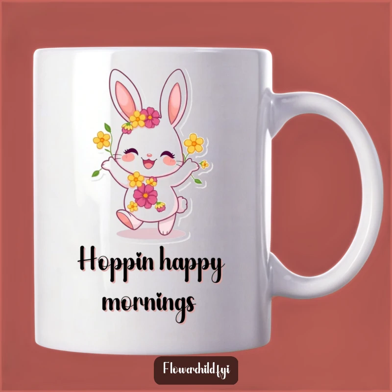 Funny Joyful Bunny Dancing Mug: Whimsical Floral Character Gift