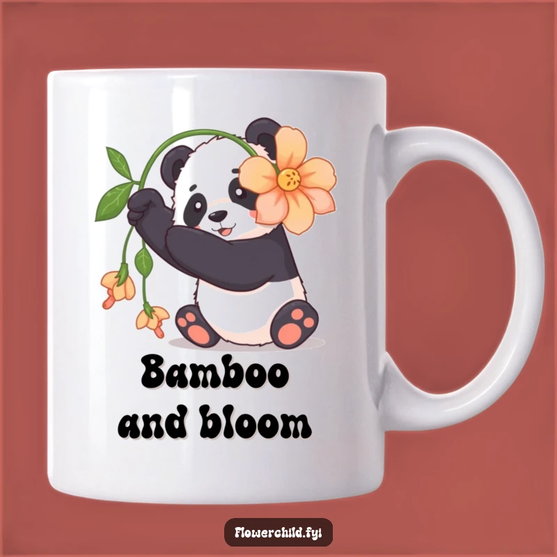 Funny Panda Flower Mug: Playful Cuddly Panda Eating Flower Gift