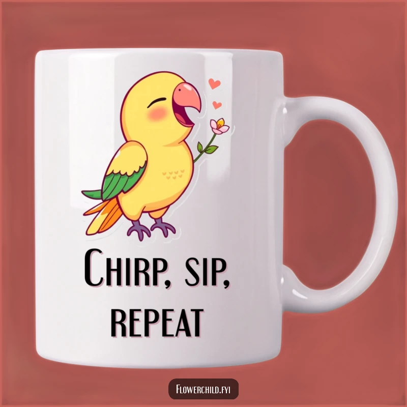 Funny Parrot Flower Mug: Joyful Singing Parrot Gift for Bird Lovers