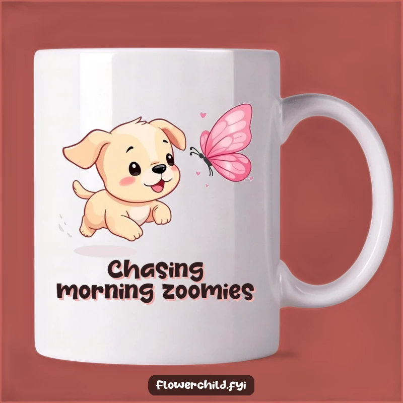 Funny Puppy Petal Butterfly Mug: Playful Chase Scene, Perfect Funny Gift for Dog Lovers