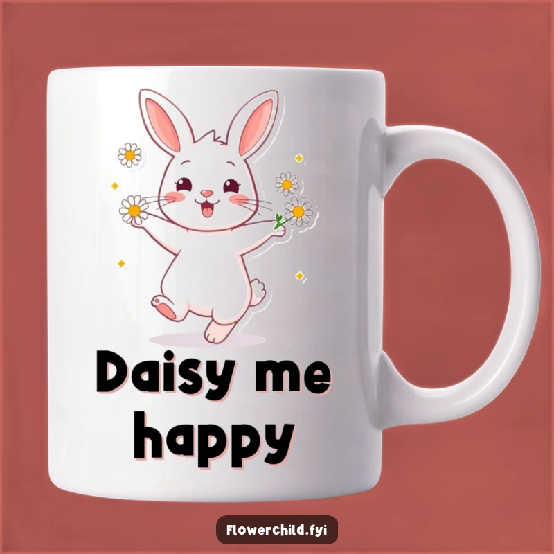 Funny Rabbit Daisy Dance Mug: Cheerful Twirling Design, Perfect Funny Gift