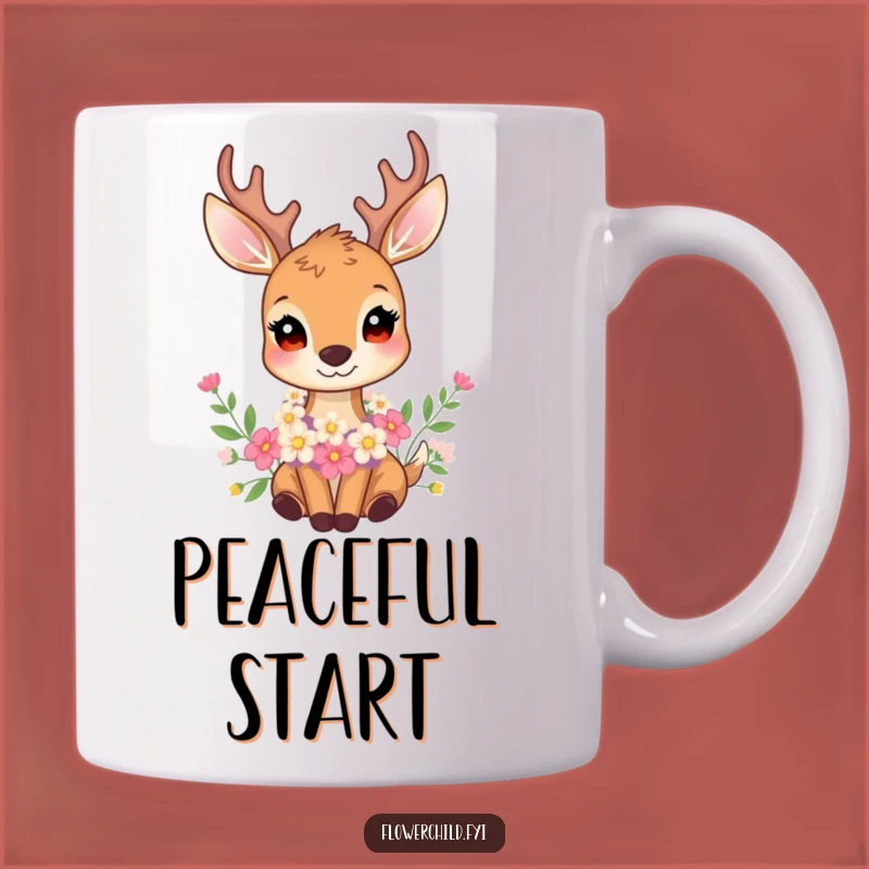 Funny Gentle Deer Flower Garland Mug - Serene Woodland Creature Coffee Gift