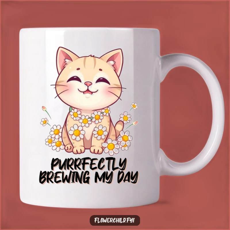 Funny Smiling Cat Daisy Chain Mug - Adorable & Humorous Gift
