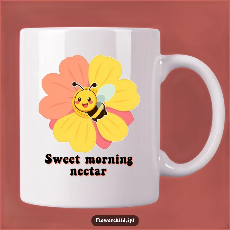 Funny Smiling Bee Flower Mug - Cheerful Pollinator Coffee Gift
