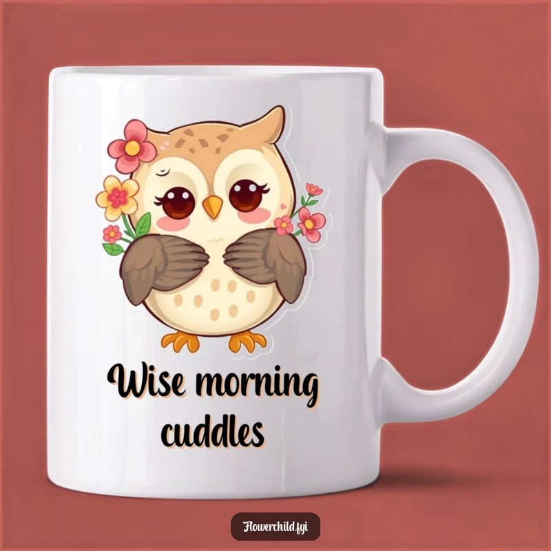 Funny Owl Hug Mug - Whimsical Flower Feathered Friend Gift