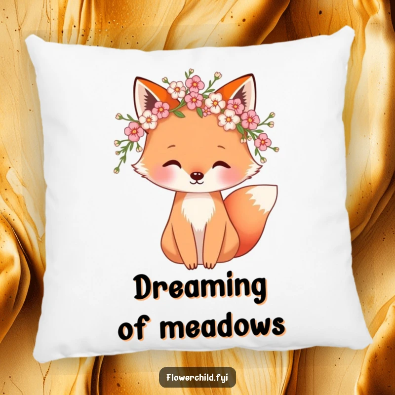 Funny pillow with a whimsical fox and a blossom wreath, adding a touch of playful charm and comfort to any sofa.