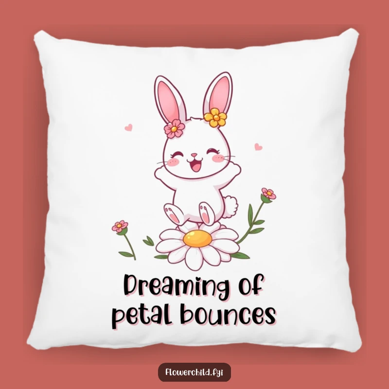 Funny Bunny Daisy Bounce Pillow: Cute Flower Rabbit Accent