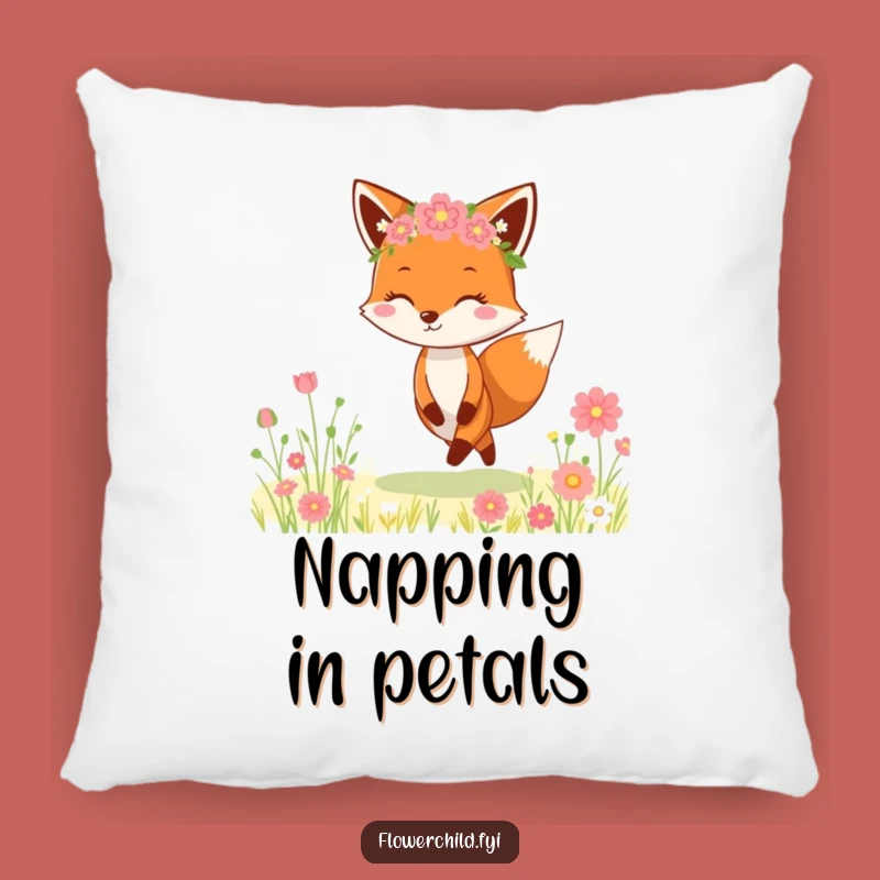 Funny Fox Flower Crown Pillow: Cozy Meadow Skipper Accent, Cute Funny Gift for Sofa