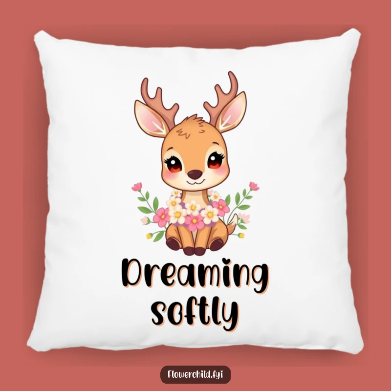 Funny Gentle Deer Flower Garland Pillow - Cozy Nature Accent Cushion Gift