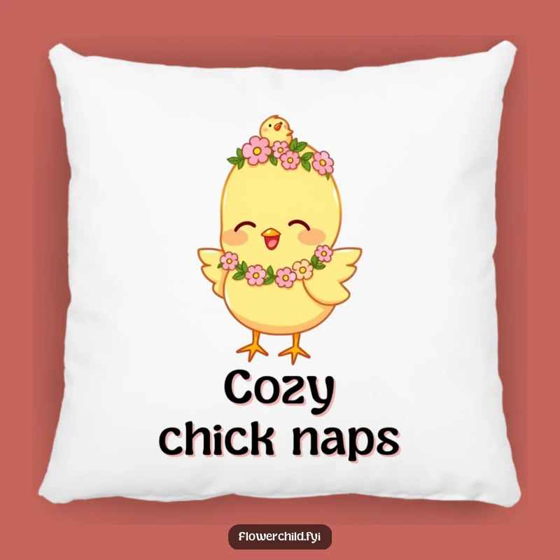 Funny Happy Chick Flower Garland Pillow: Joyful Chirping Cushion, Comfy Funny Gift