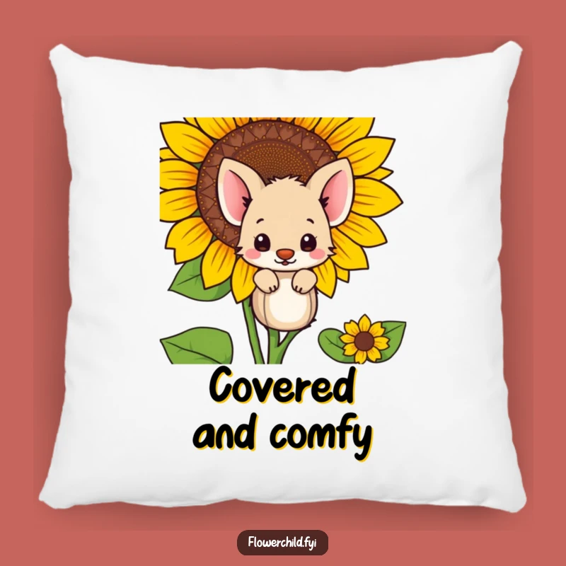 Funny Shy Animal Pillow: Cozy Comfort Behind a Sunflower