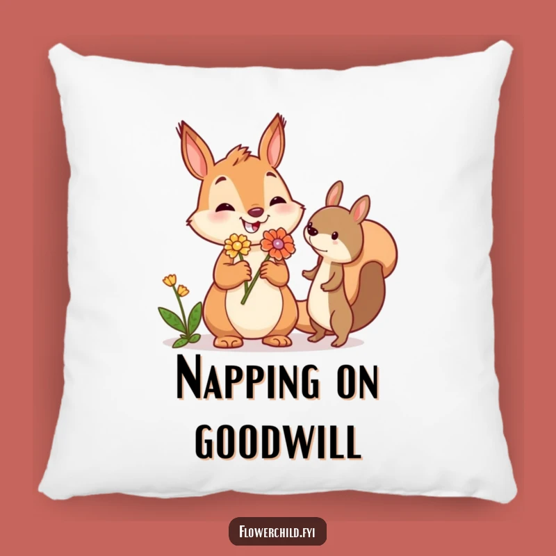 Funny Squirrel Pillow: Jovial Flower Comfort, Cozy Funny Gift