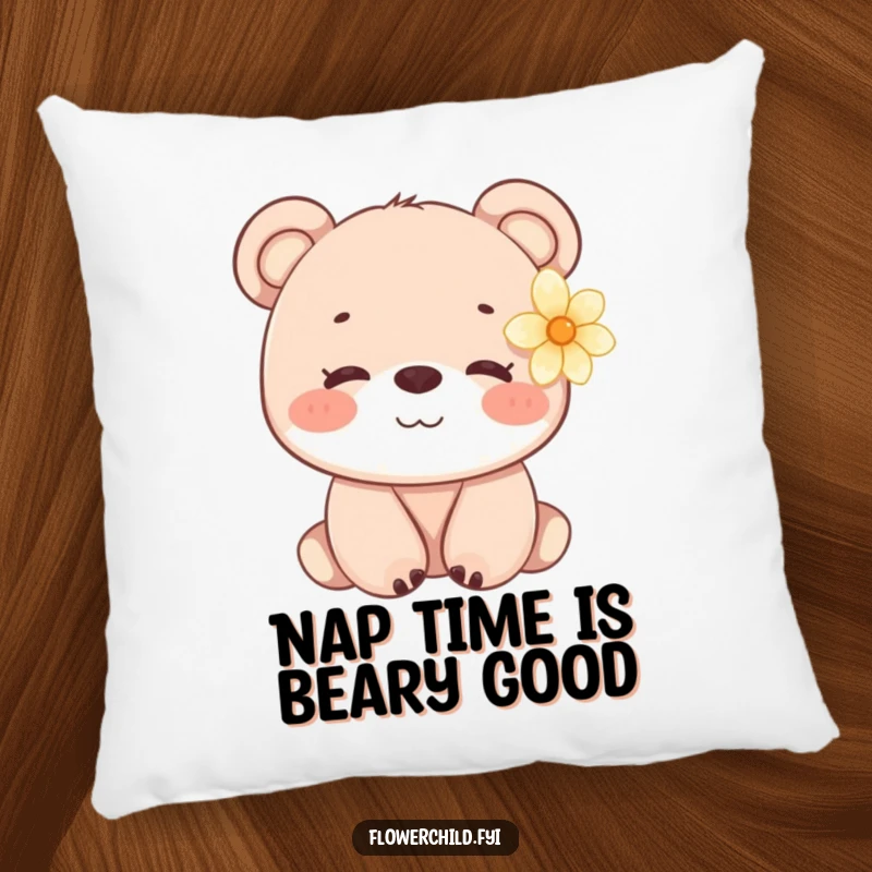 Funny Bear Cub Flower Pillow: A decorative pillow with a gentle bear cub wearing a flower.