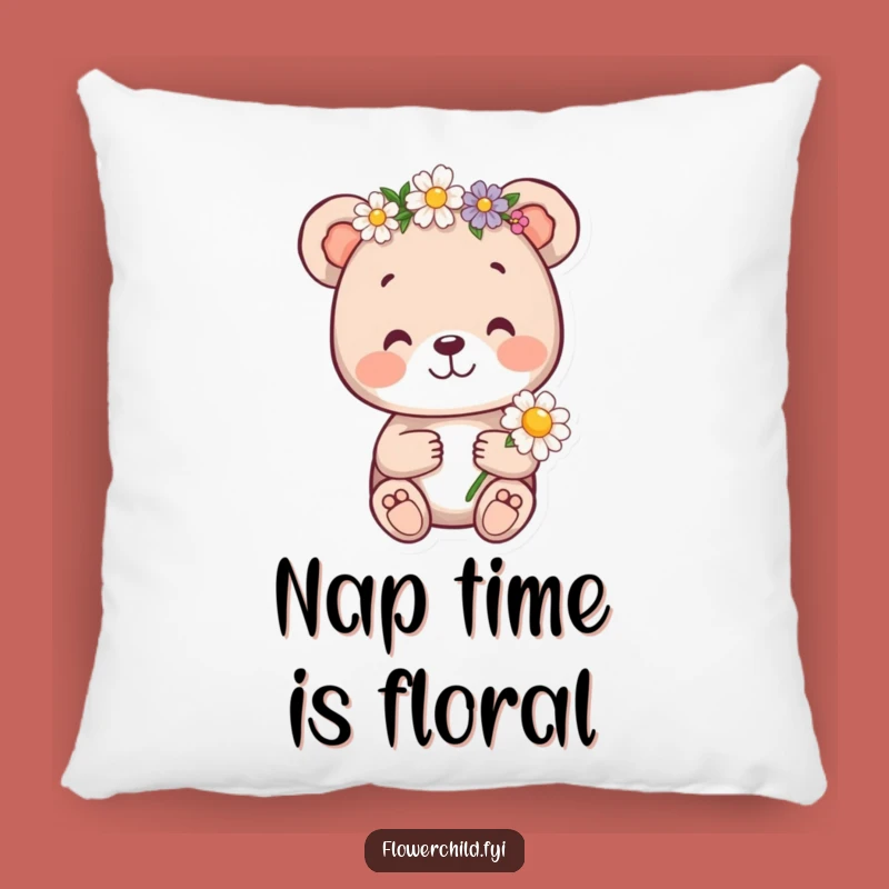 Funny Bear Cub Flower Crown Pillow - Cozy Comfort Gift