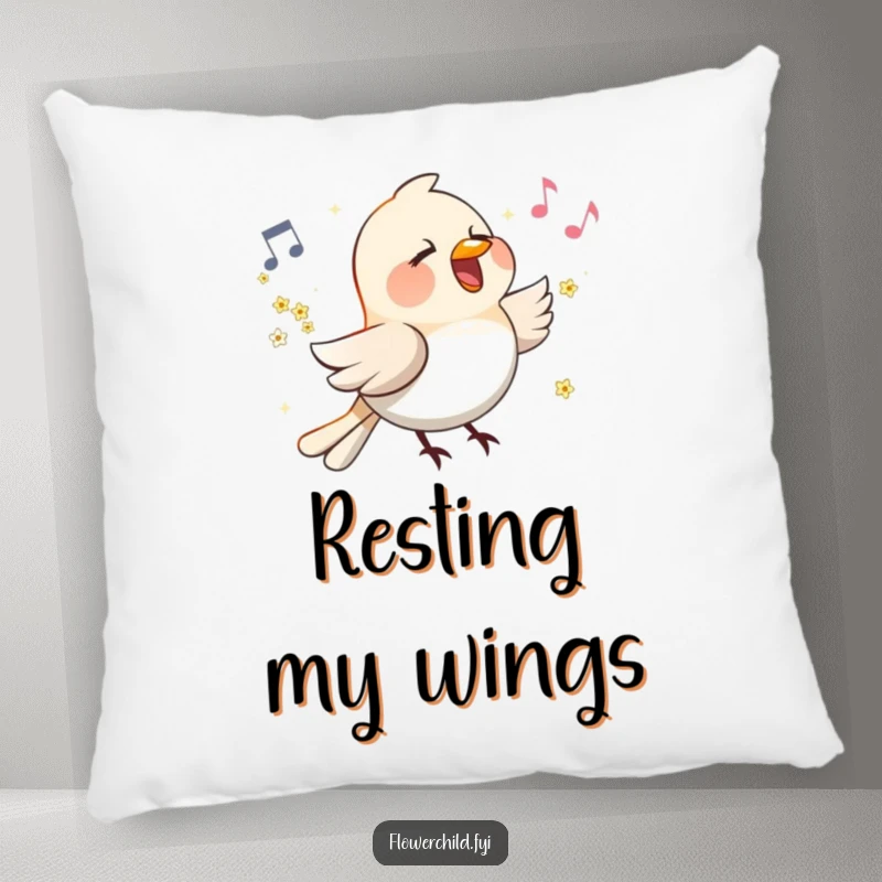 Funny Singing Bird Flower Wings Pillow: A happy bird with small flowers on its wings sings a tune, creating a cheerful accent.