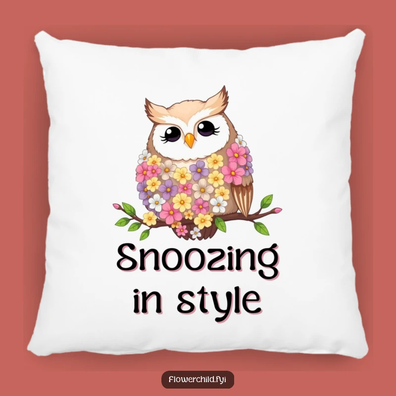 Funny Contented Owl Flower Boa Pillow - Plush & Hilarious Comfort Accent