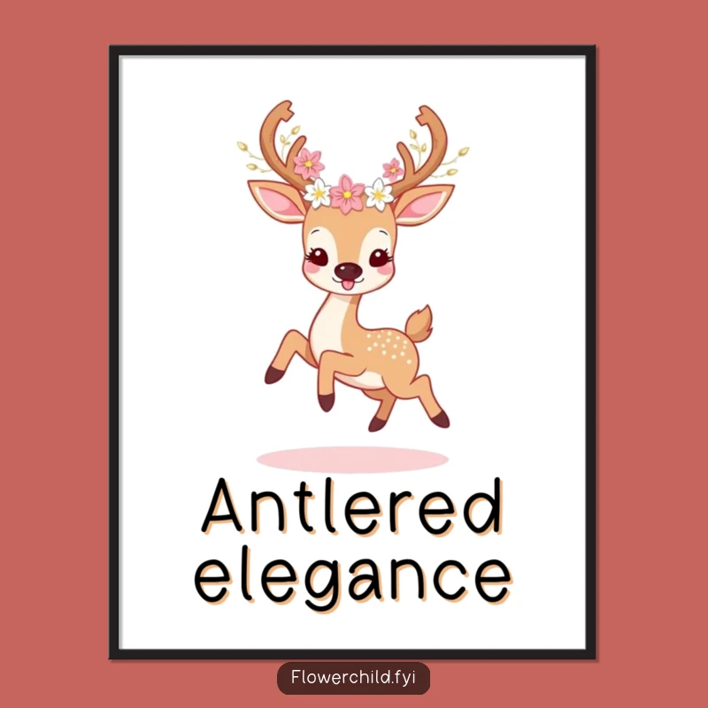 Funny Deer Flower Digital Art: Instant Joyful Decor