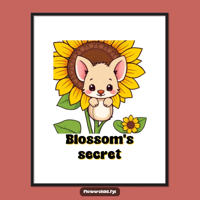 Funny Shy Animal Digital Art: Printable Bashful Sunflower Decor