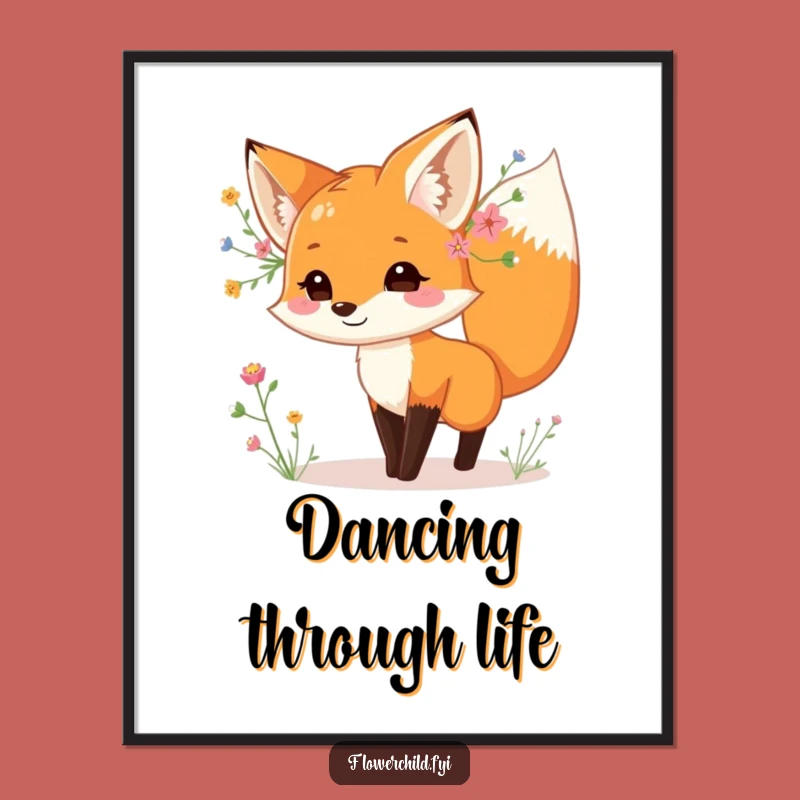 Funny Fox Wildflower Dance Digital Art - Instant Playful Download