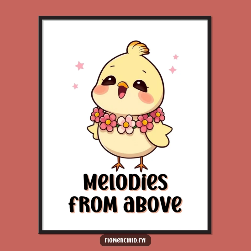 Funny Bird Garland Digital Art: Instant Singing, Floral Joy for Your Space