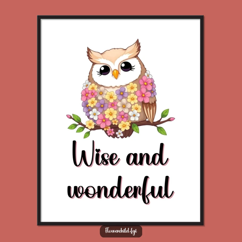 Funny Contented Owl Flower Boa Digital Art - Instant Download Elegant Decor