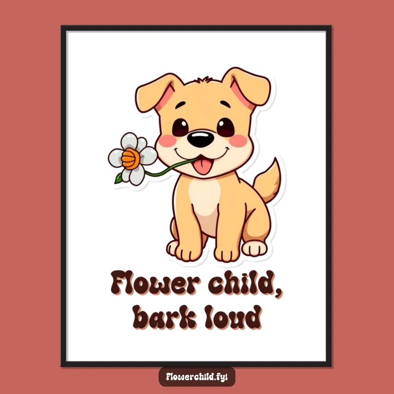 Funny Dog Flower Digital Art - Instant Playful Decor Gift