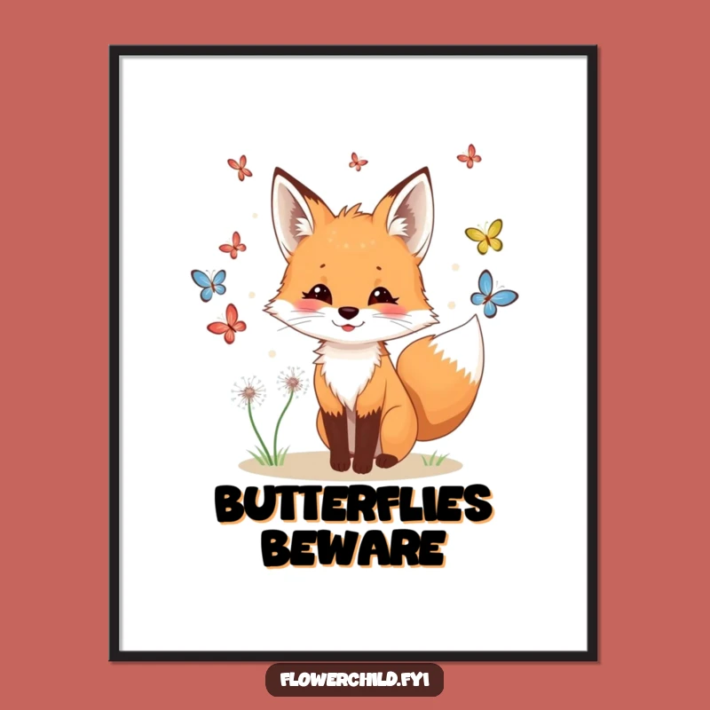 Funny Fox Butterfly Digital Art: Instant Woodland Whimsy for Your Walls