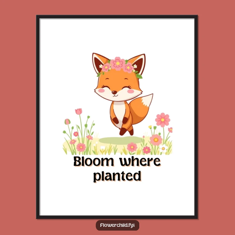 Funny Fox Flower Crown Digital Art: Cheerful Meadow Skipper Download, Instant Funny Gift