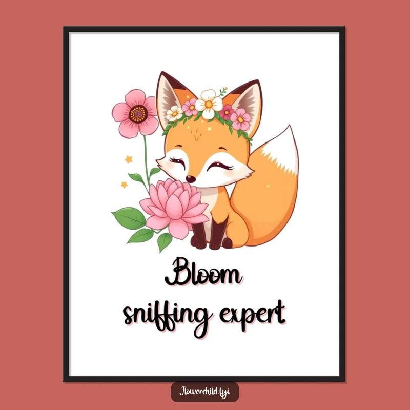 Funny Fox Flower Crown Digital Art: Curious Bloom Print