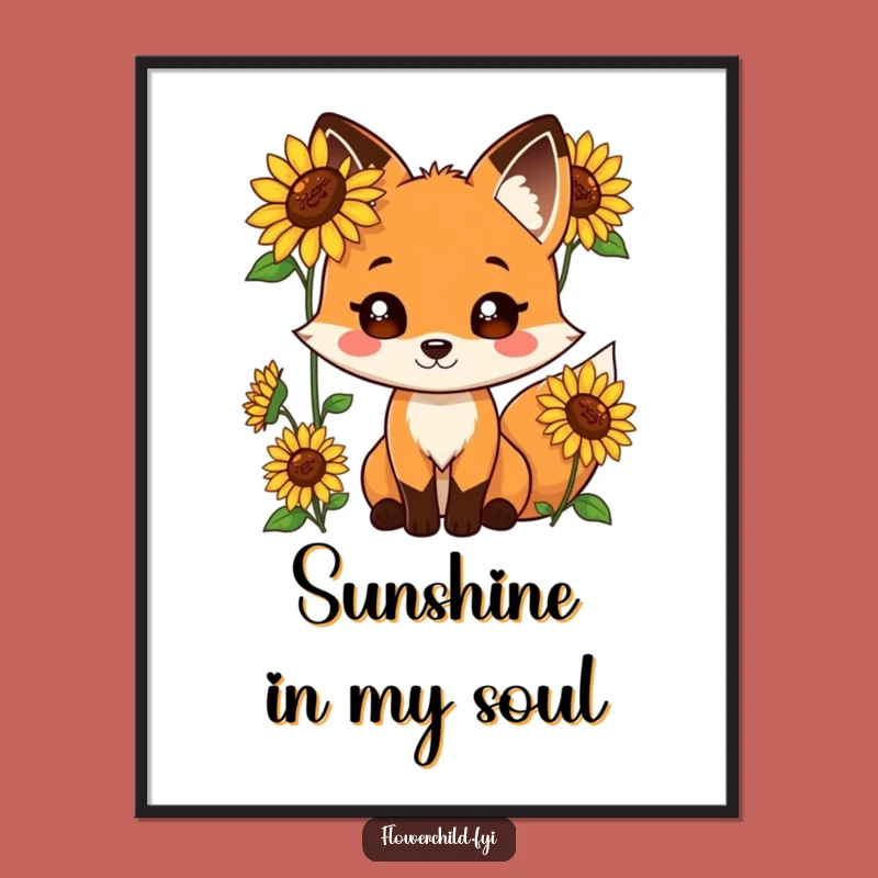 Funny Fox Sunflower Digital Print: Instantly Add Playful Charm - A Perfect Digital Funny Gift!