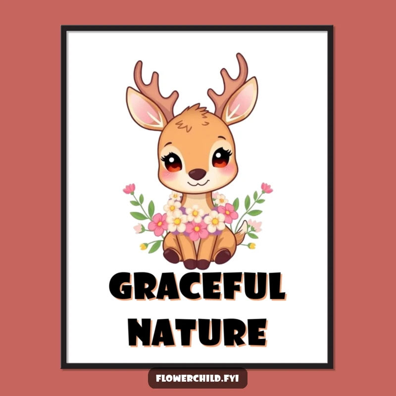 Funny Gentle Deer Flower Garland Digital Art - Serene Woodland Decor Gift