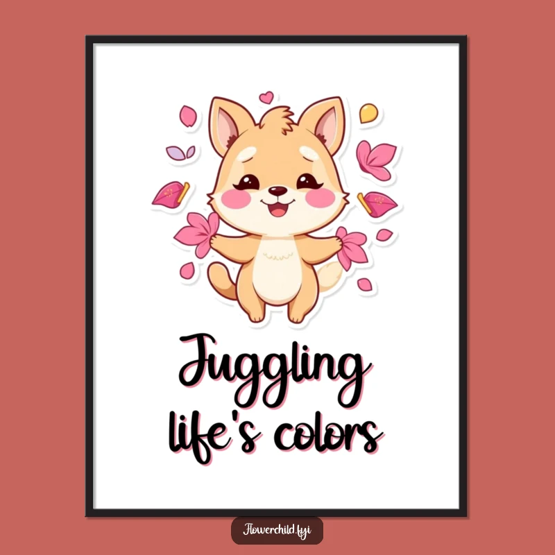 Funny Juggling Petals Animal Digital Art: Instant Playful Decor