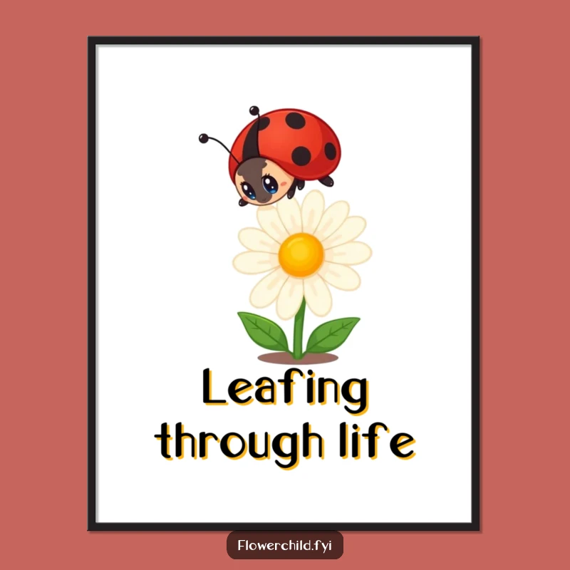 Funny Ladybug Digital Art: Curious Daisy Observation, Instant Funny Gift Download