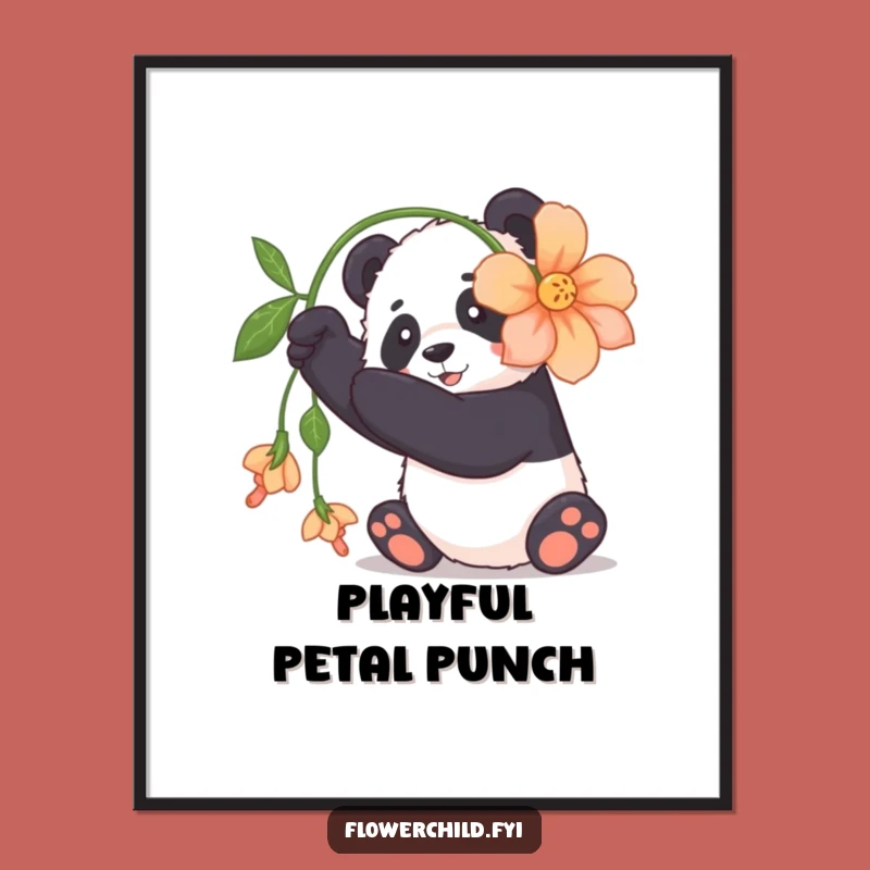 Funny Panda Digital Art: Playful Cuddly Panda Flower Print Gift